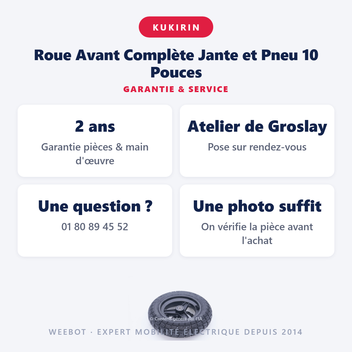 Roue Avant Complète Jante et Pneu 10 Pouces : garantie 2 ans et service après-vente