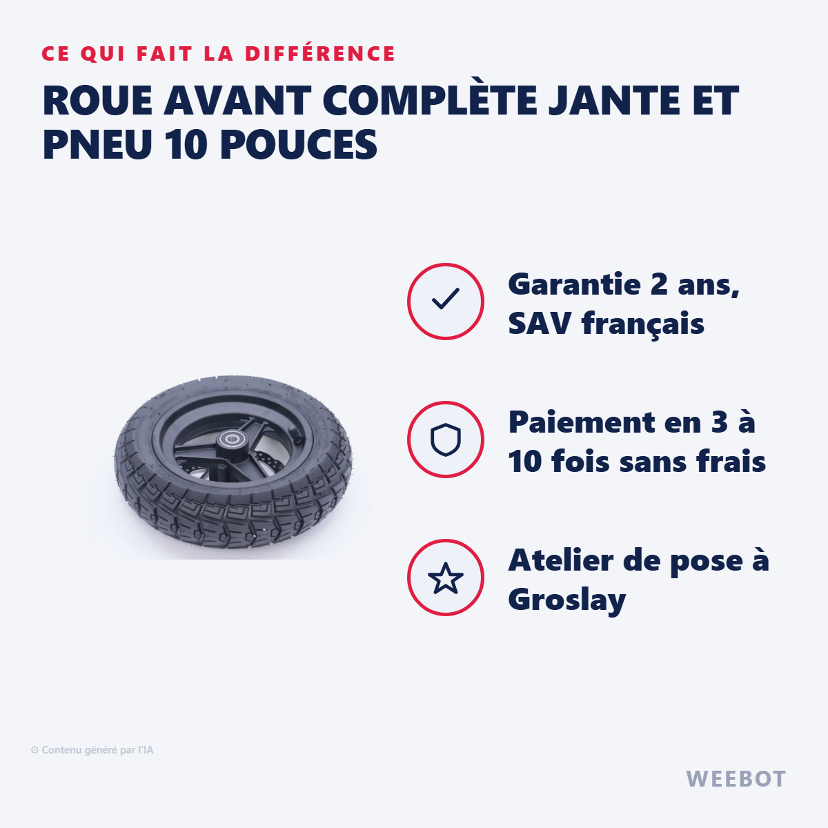 Roue Avant Complète Jante et Pneu 10 Pouces : les points forts