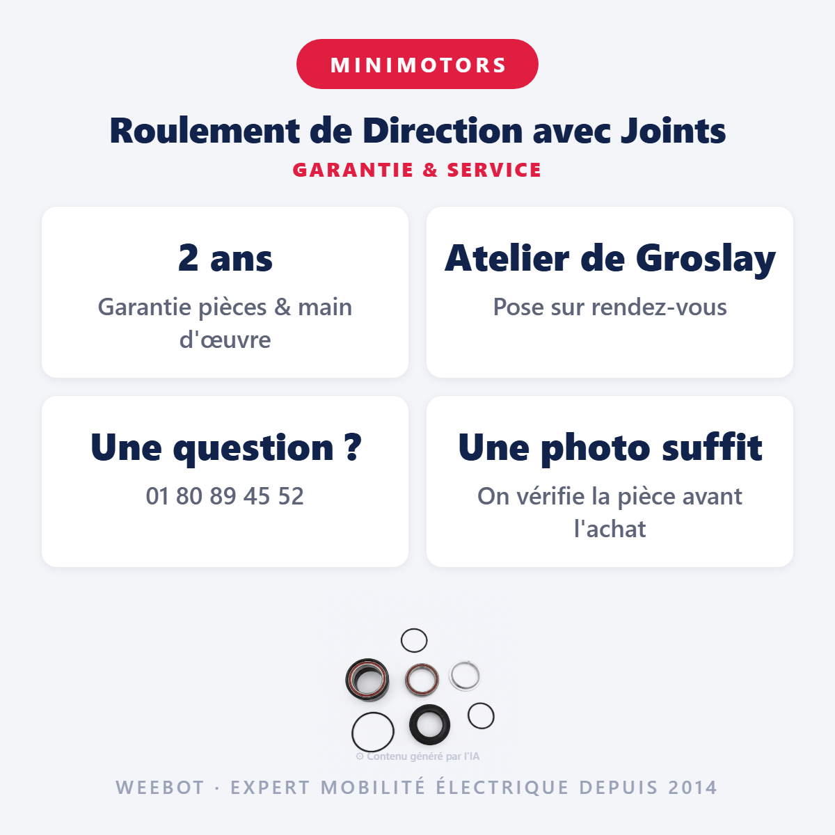 Roulement de Direction avec Joints : garantie 2 ans et service après-vente