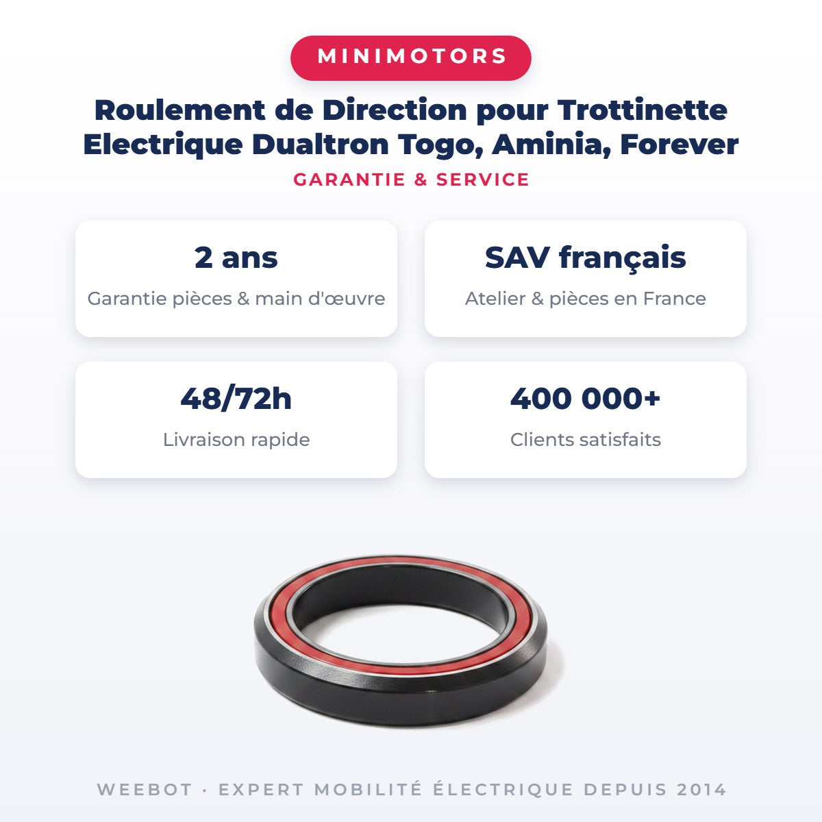 Roulement de Direction pour Trottinette Electrique Dualtron Togo, Aminia, Forever — garantie 2 ans pièces et main d'œuvre