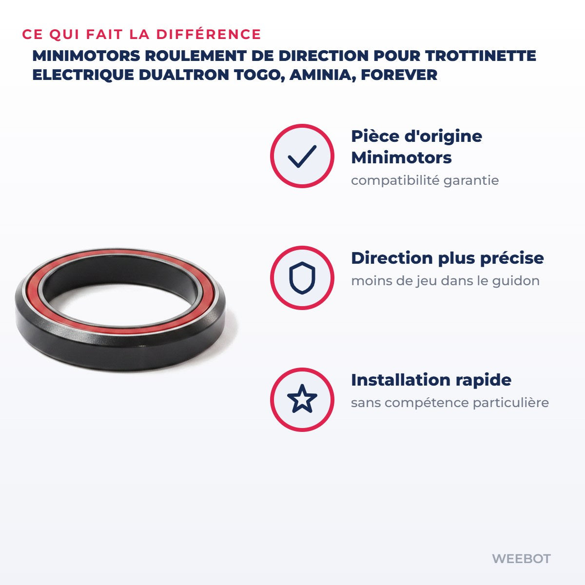 Roulement de Direction pour Trottinette Electrique Dualtron Togo, Aminia, Forever — points forts : Pièce d'origine Minimotors