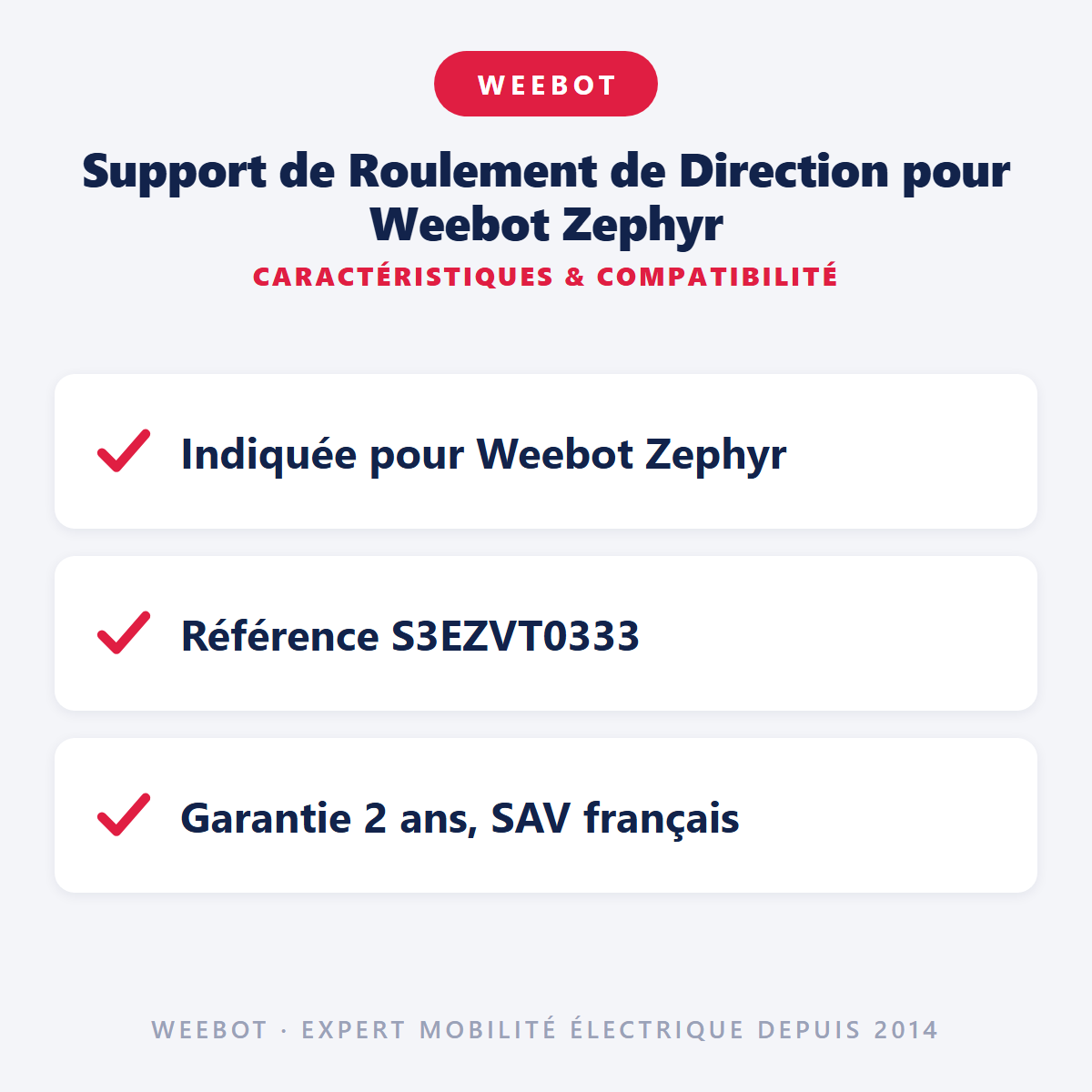 Support de Roulement de Direction pour Weebot Zephyr : caractéristiques et compatibilité