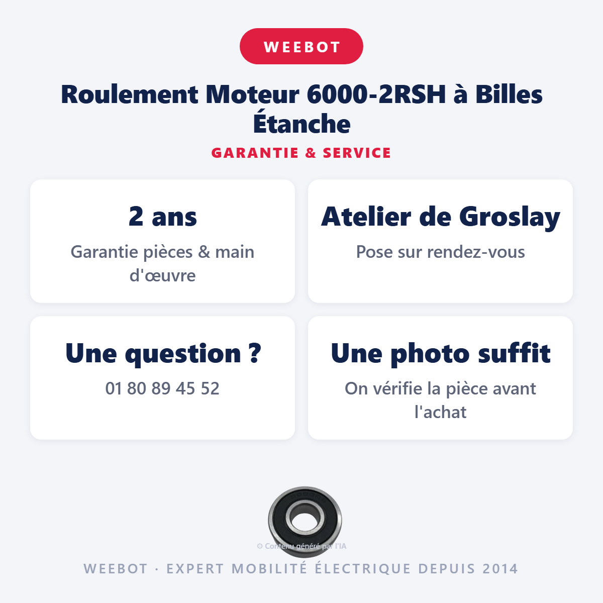 Roulement Moteur 6000-2RSH à Billes Étanche : garantie 2 ans et service après-vente