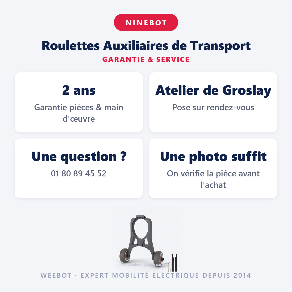 Roulettes Auxiliaires de Transport : garantie 2 ans et service après-vente
