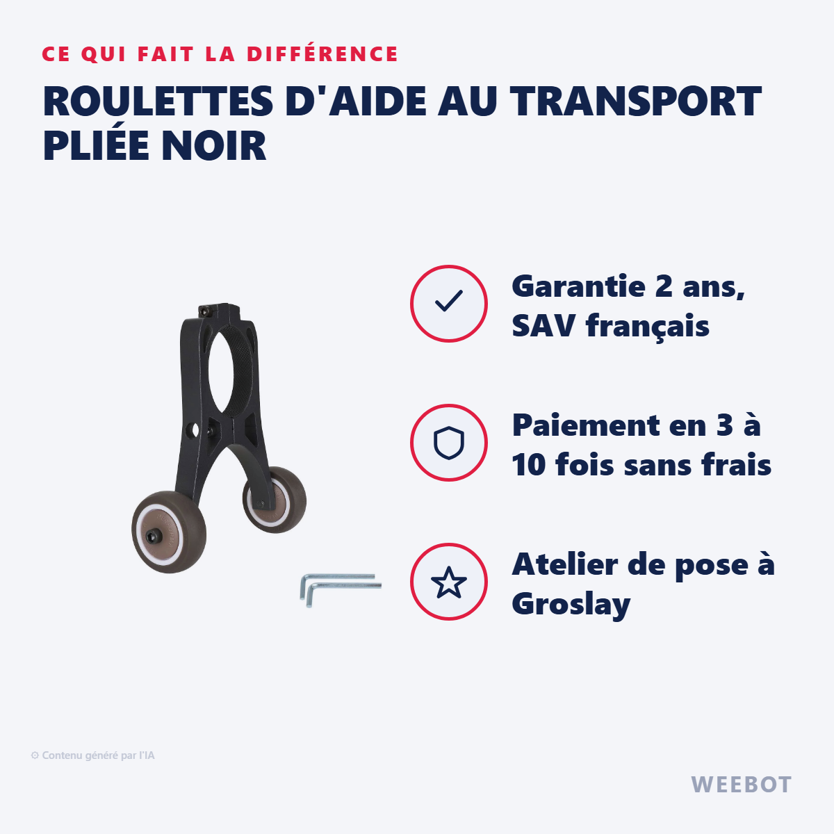 Roulettes d'Aide au Transport Pliée Noir : les points forts