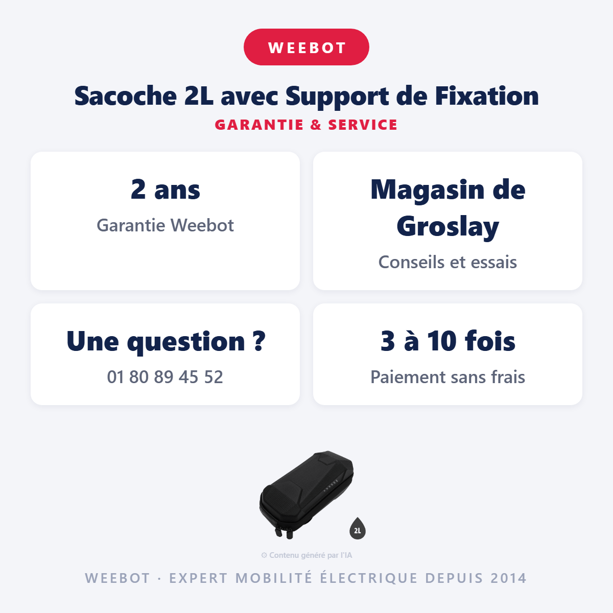 Sacoche 2L avec Support de Fixation : garantie 2 ans et service après-vente