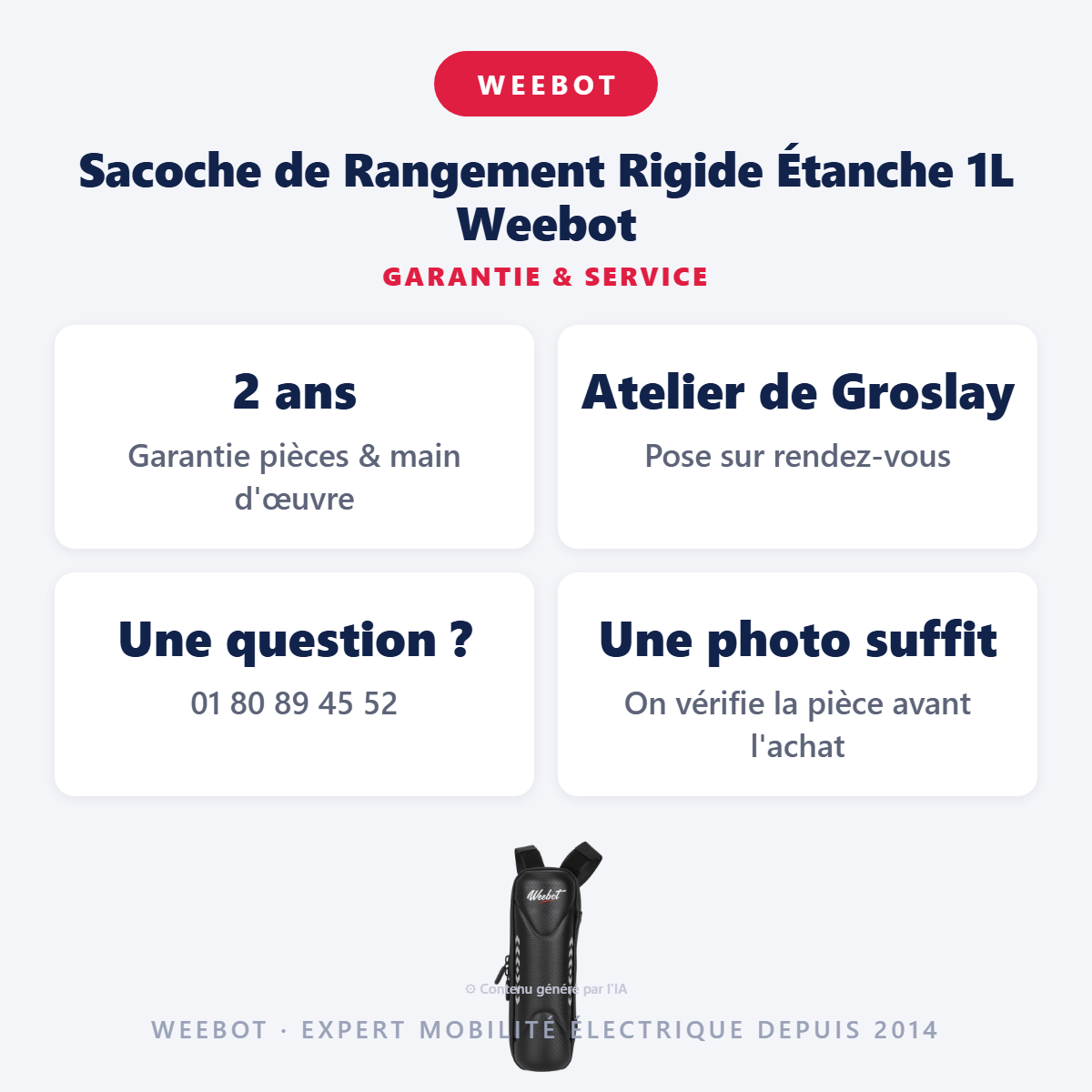 Sacoche de Rangement Rigide Étanche 1L Weebot : garantie 2 ans et service après-vente