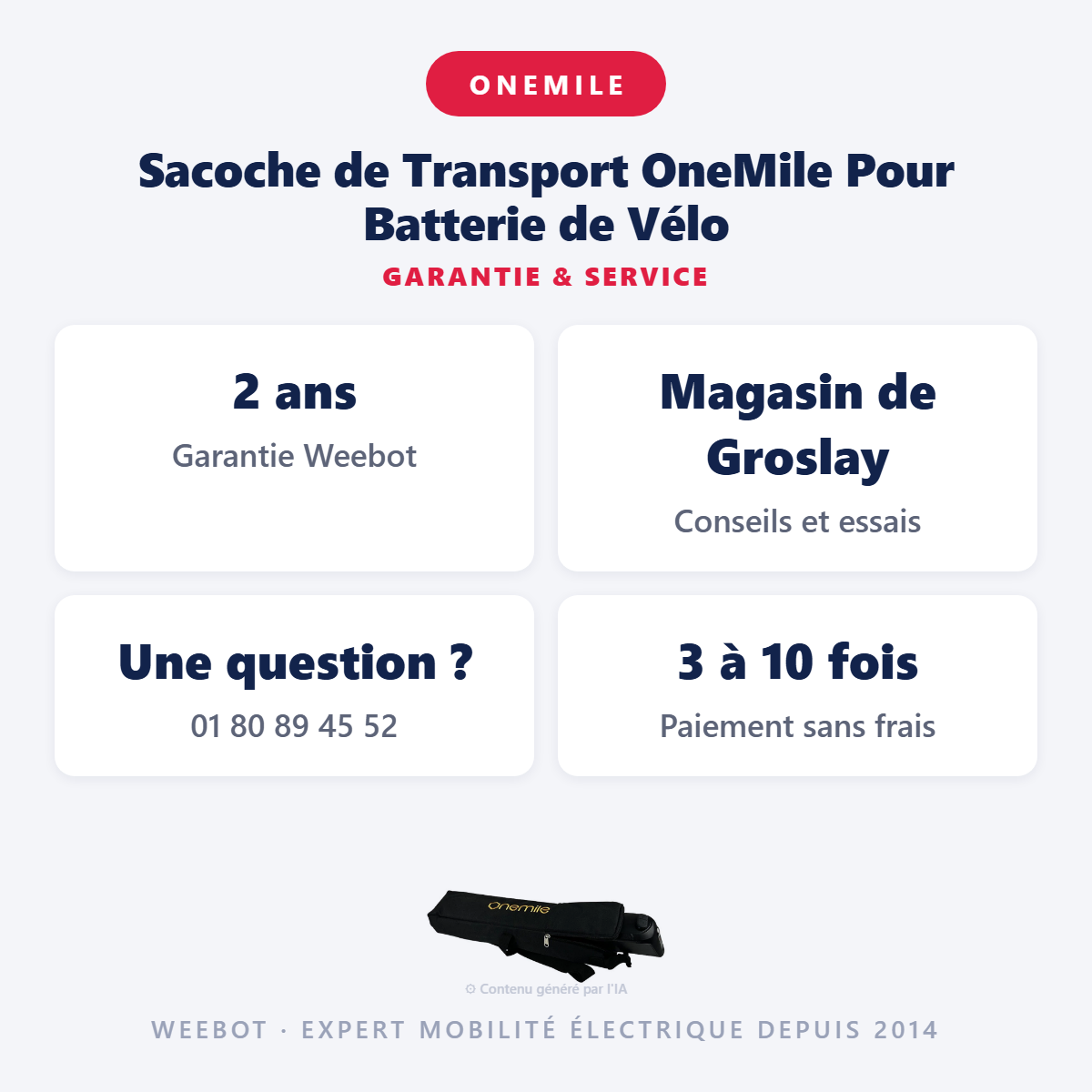 Sacoche de Transport OneMile Pour Batterie de Vélo : garantie 2 ans et service après-vente