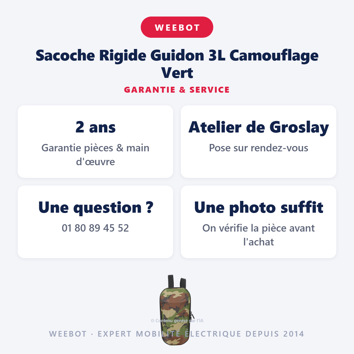 Sacoche Rigide Guidon 3L Camouflage Vert : garantie 2 ans et service après-vente
