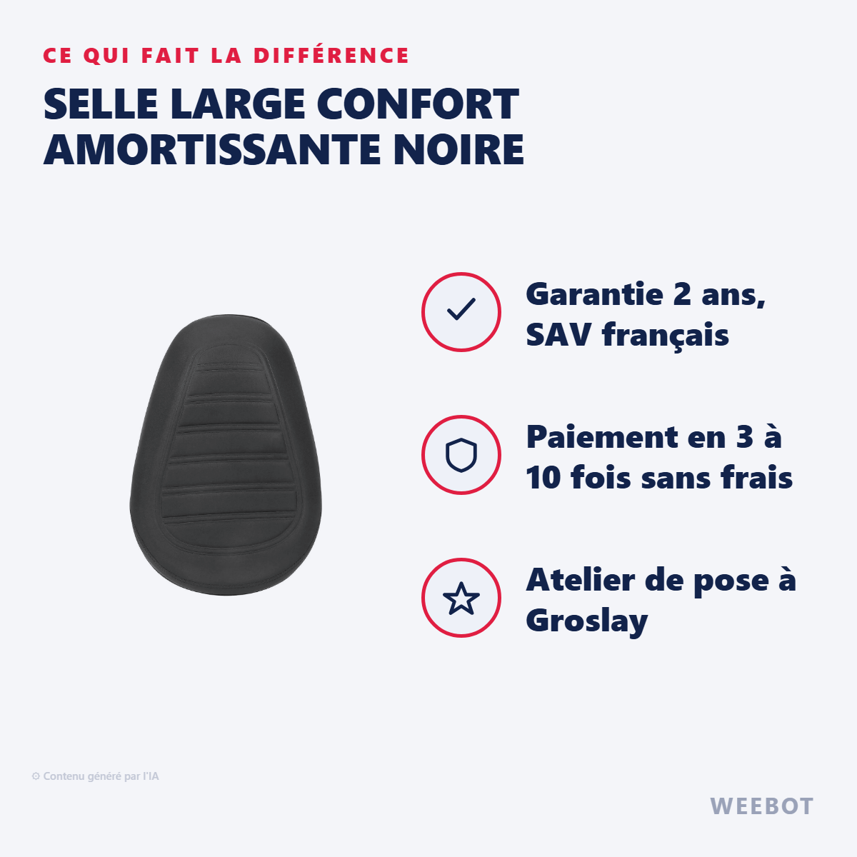Selle Large Confort Amortissante Noire : les points forts