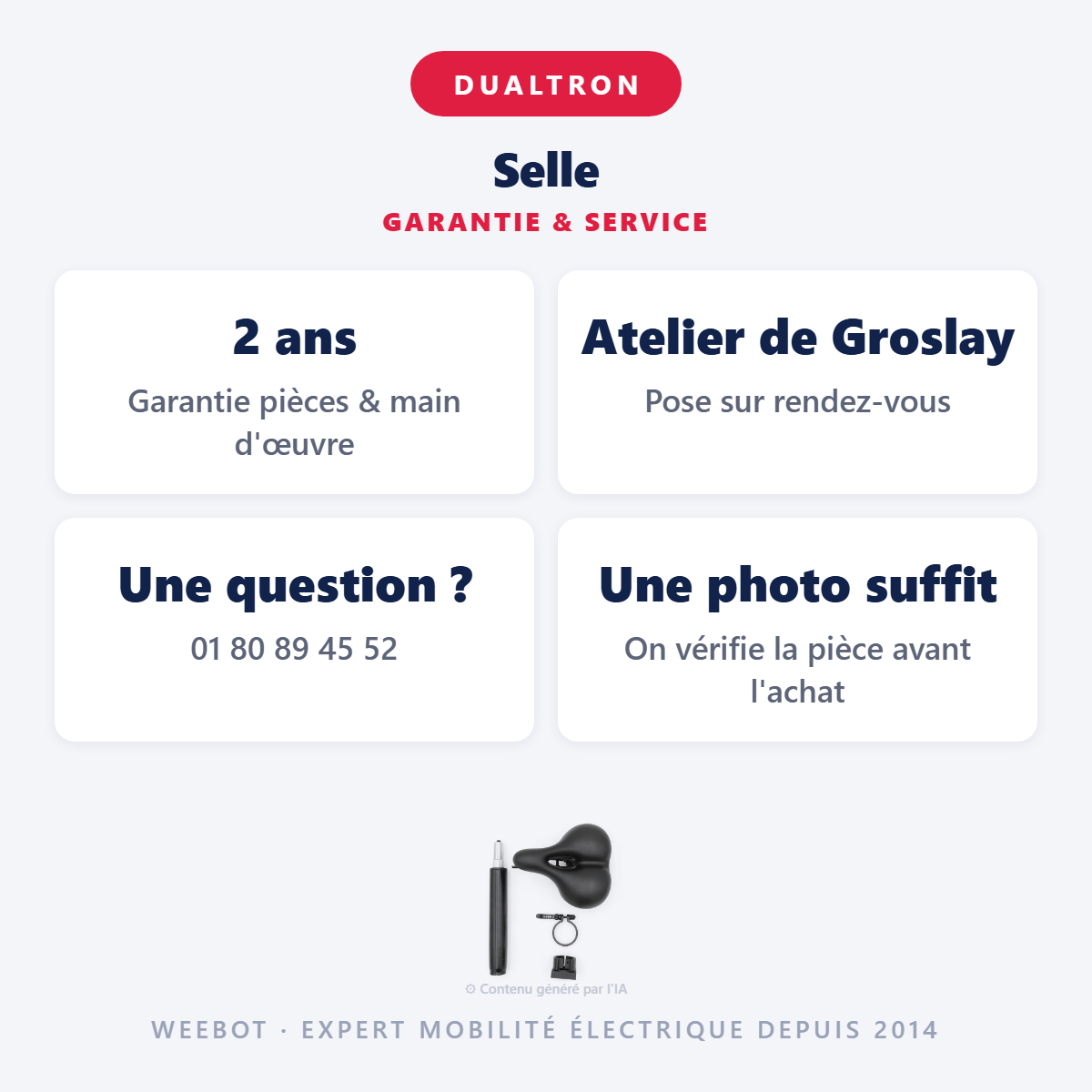 Selle : garantie 2 ans et service après-vente