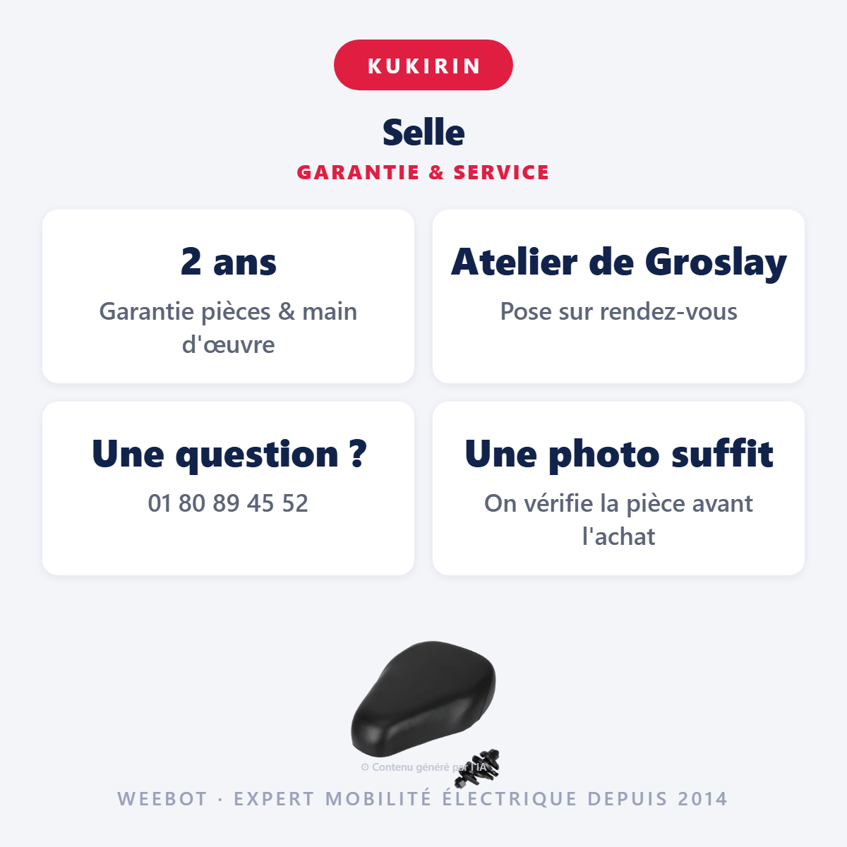 Selle : garantie 2 ans et service après-vente