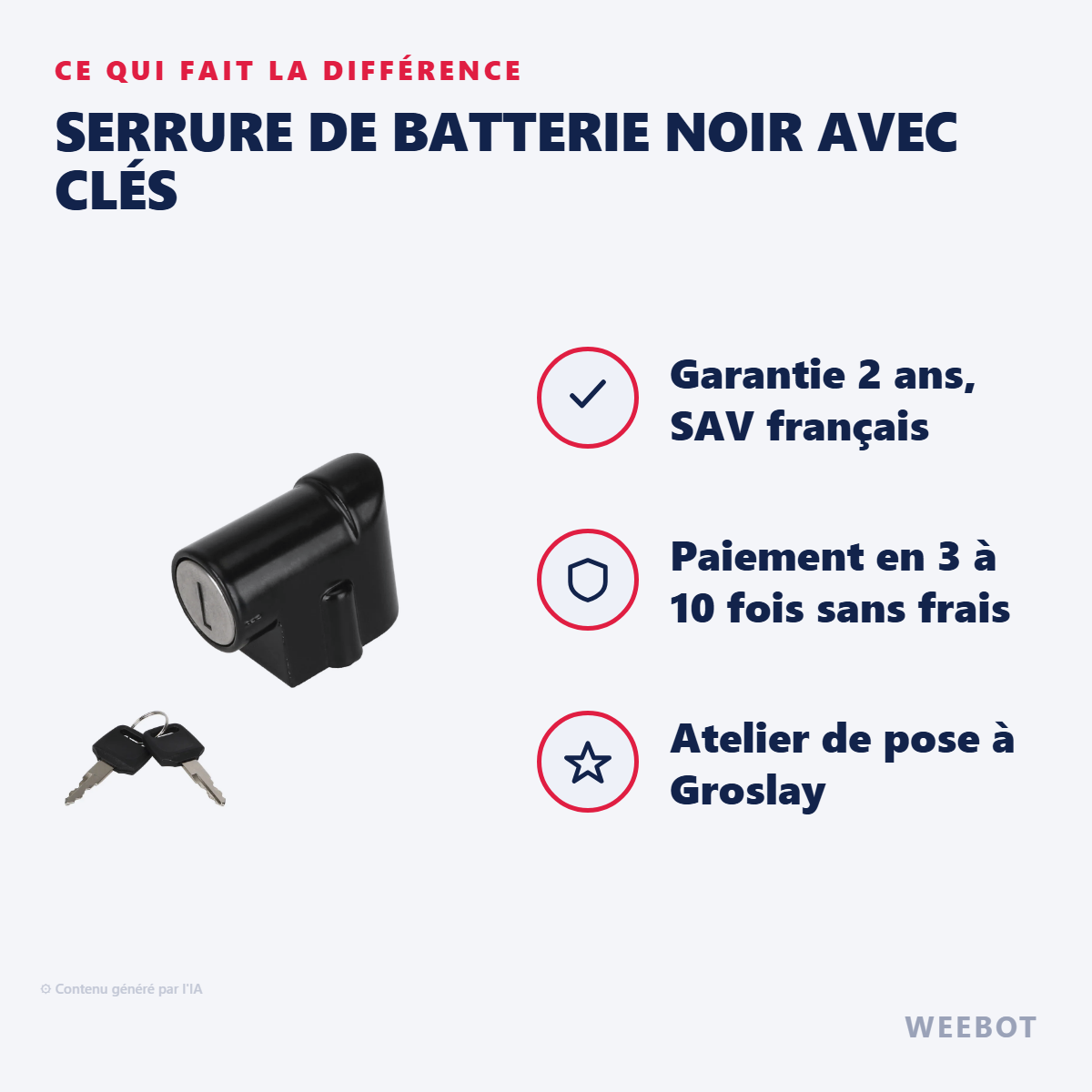Serrure de Batterie Noir avec Clés : les points forts