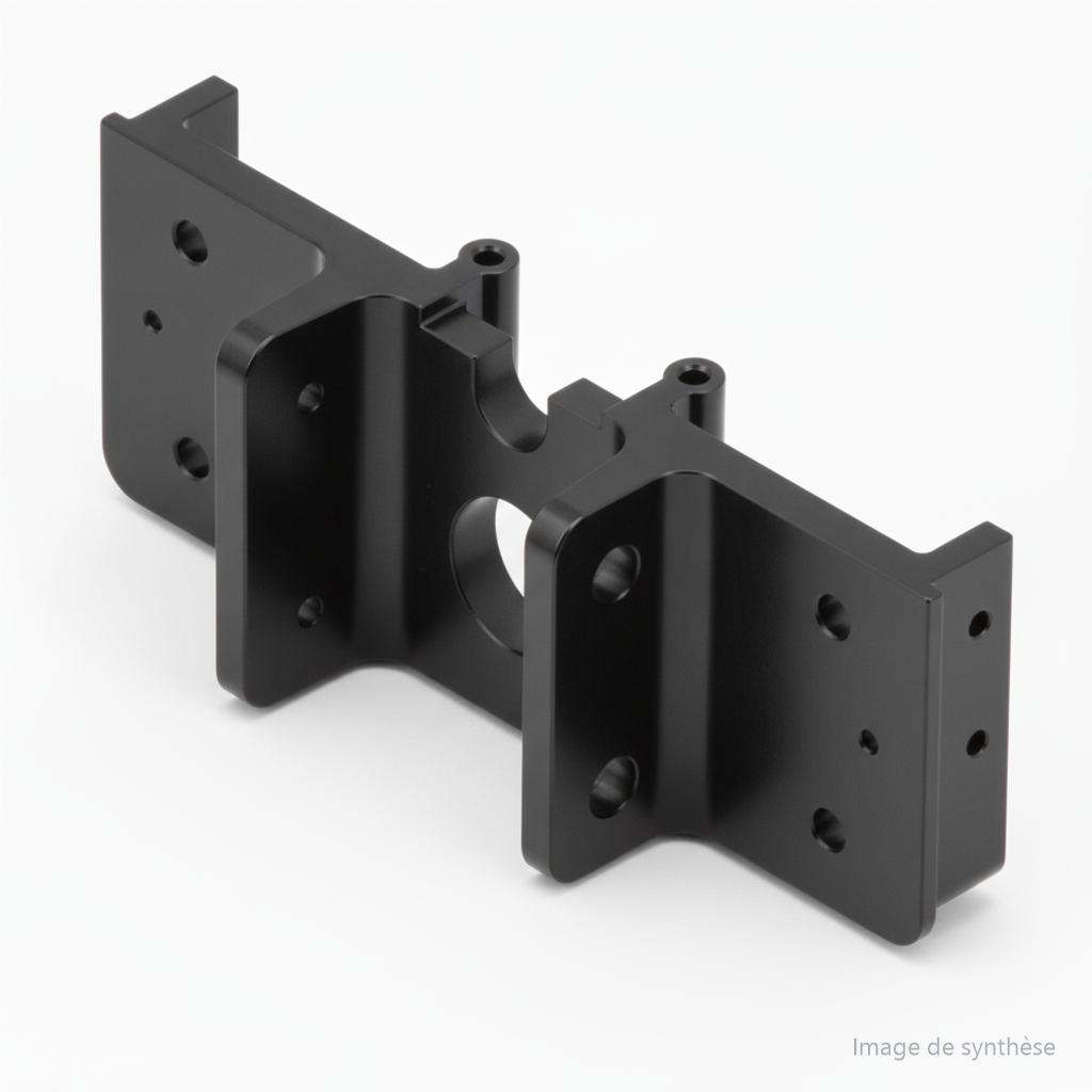 Dessin technique en 3D d'un support extrudé de potence pour trottinette électrique Dualtron
