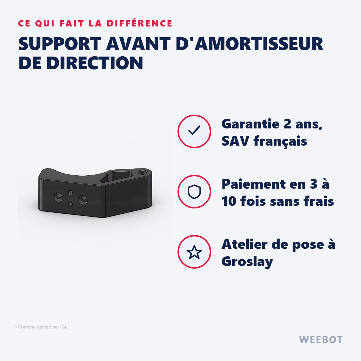 Support Avant d'Amortisseur de Direction : les points forts