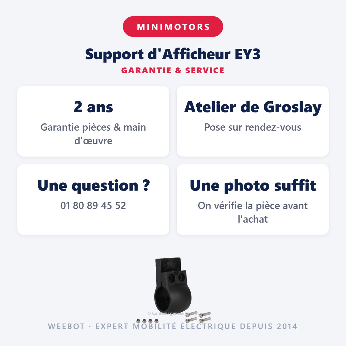 Support d'Afficheur EY3 : garantie 2 ans et service après-vente