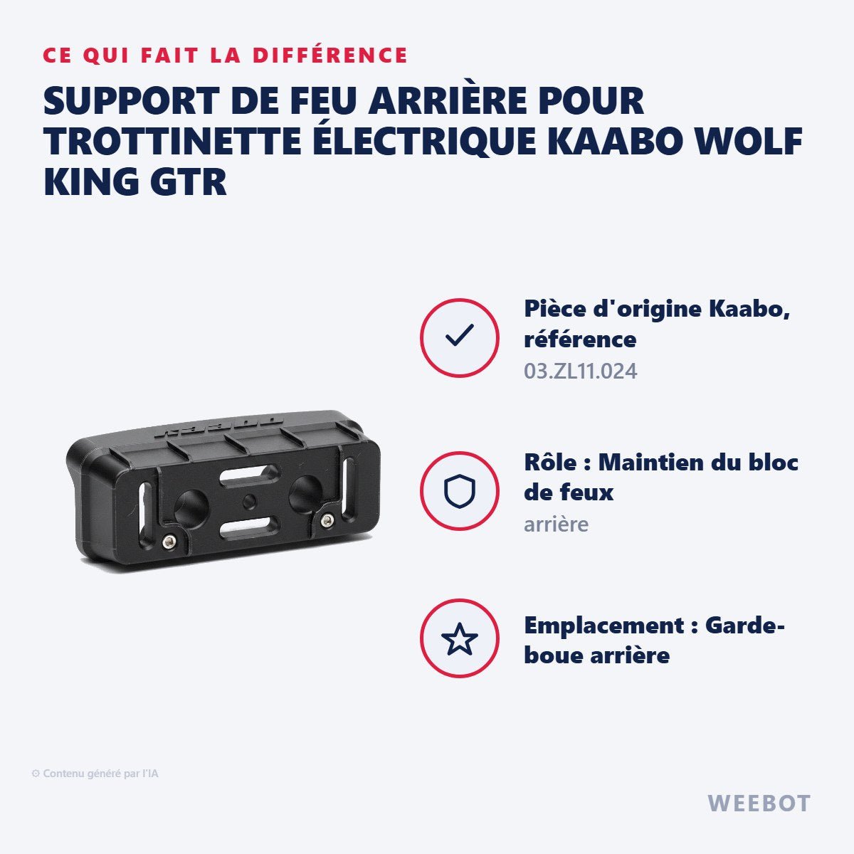 Support de Feu Arrière pour Trottinette Électrique Kaabo Wolf King GTR - Weebot