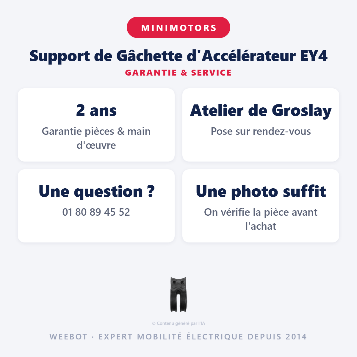 Support de Gâchette d'Accélérateur EY4 : garantie 2 ans et service après-vente