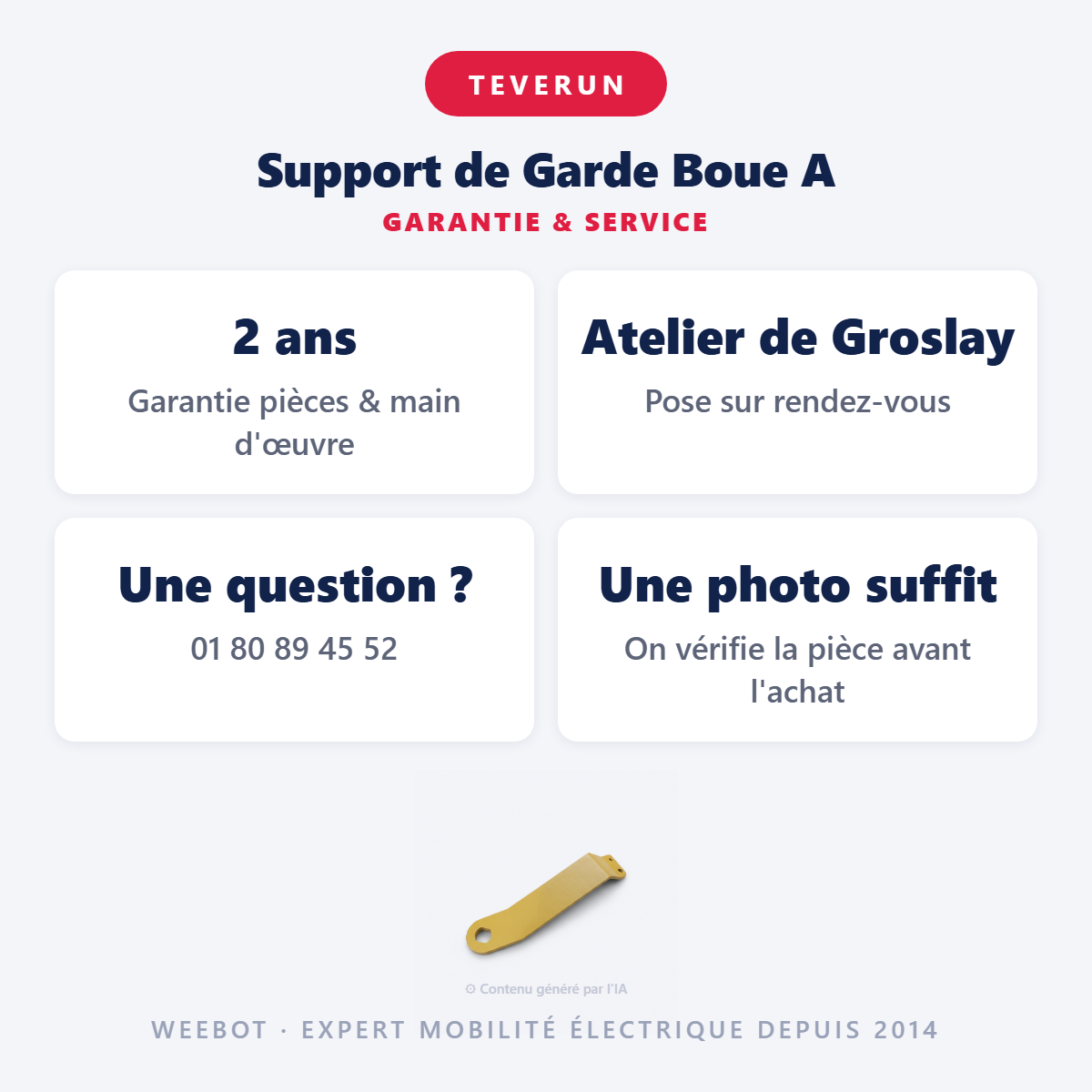 Support de Garde Boue A : garantie 2 ans et service après-vente