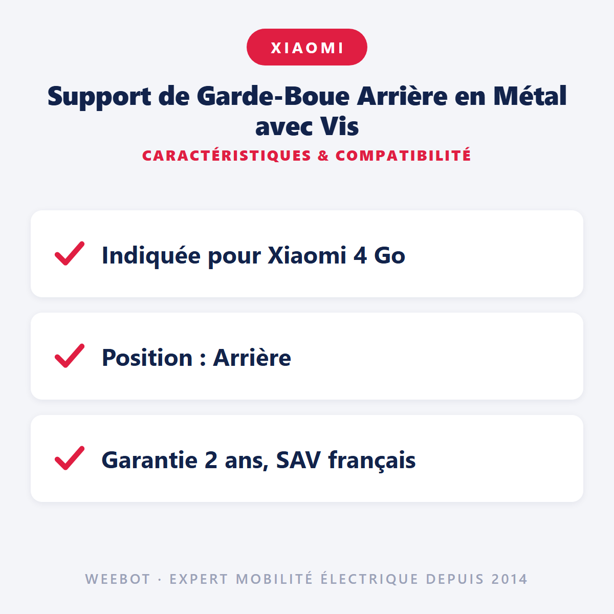 Support de Garde-Boue Arrière en Métal avec Vis : caractéristiques et compatibilité