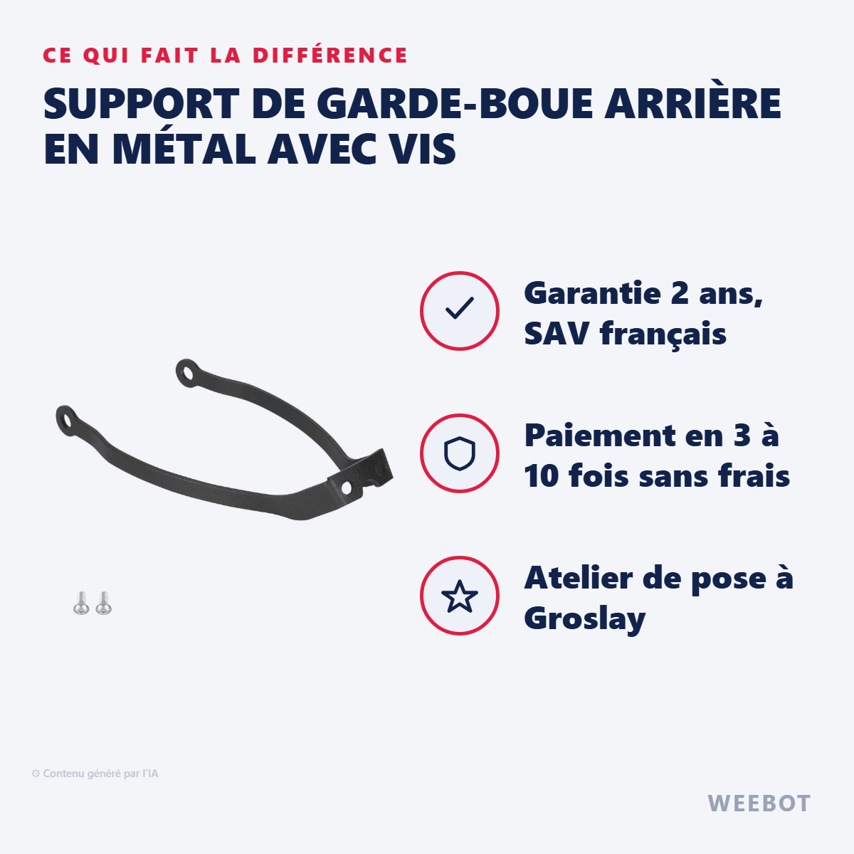 Support de Garde-Boue Arrière en Métal avec Vis : les points forts