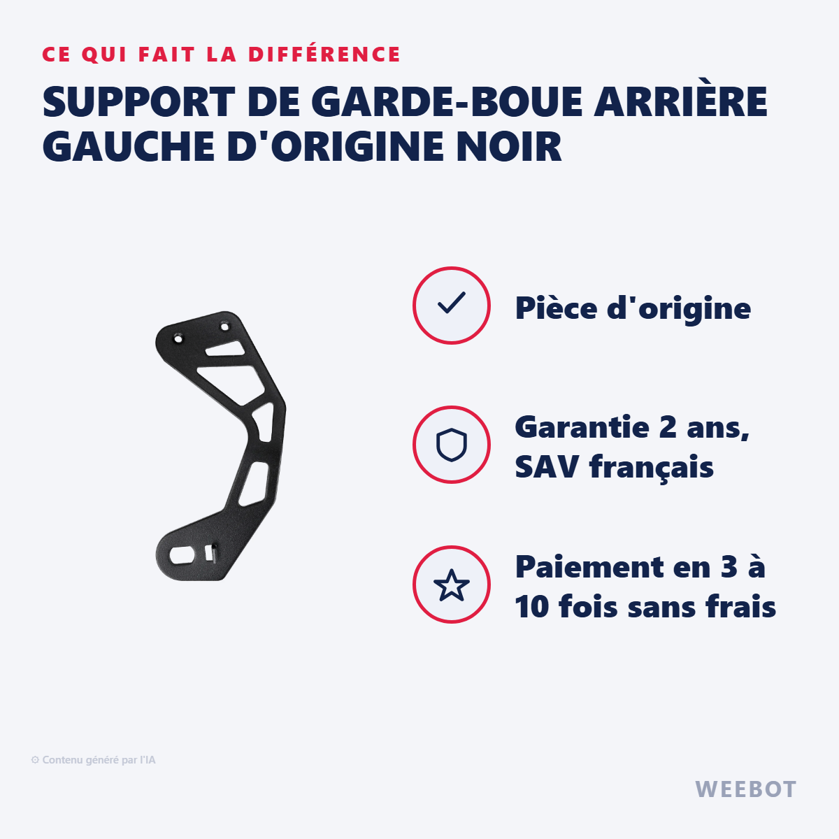 Support de Garde-Boue Arrière Gauche d'Origine Noir : les points forts