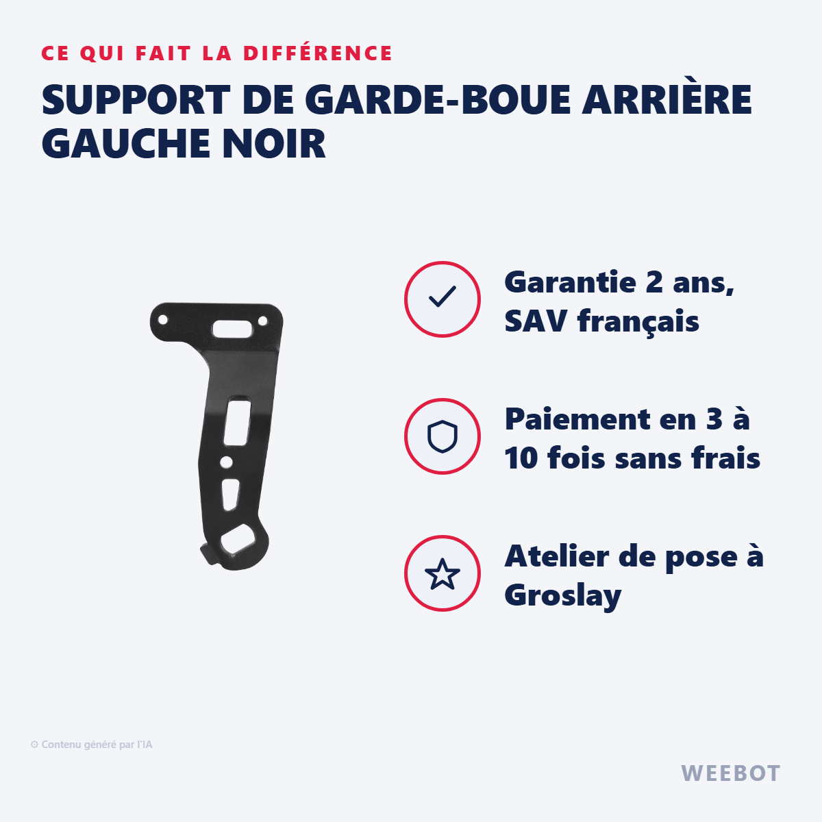 Support de Garde-Boue Arrière Gauche Noir : les points forts