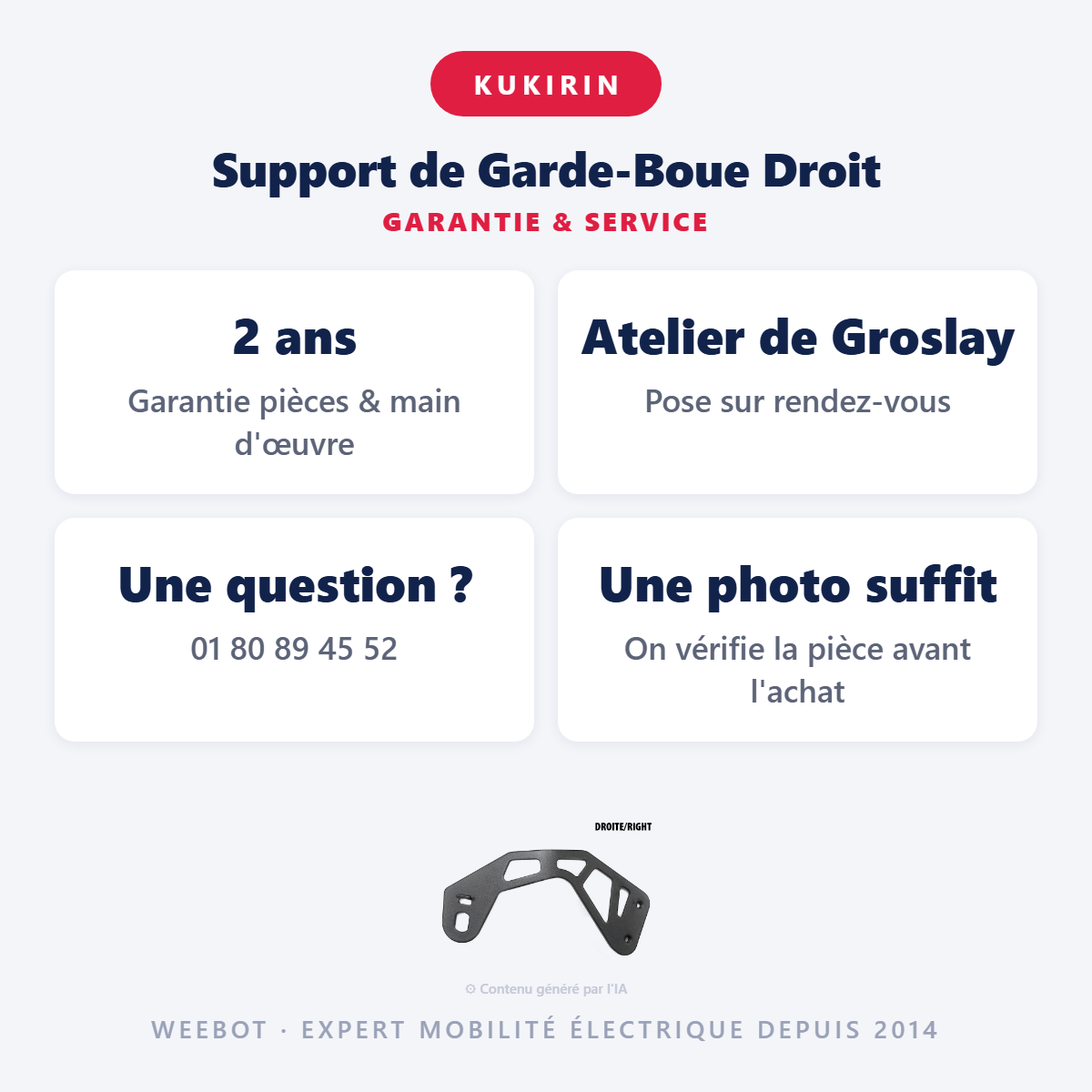 Support de Garde-Boue Droit : garantie 2 ans et service après-vente