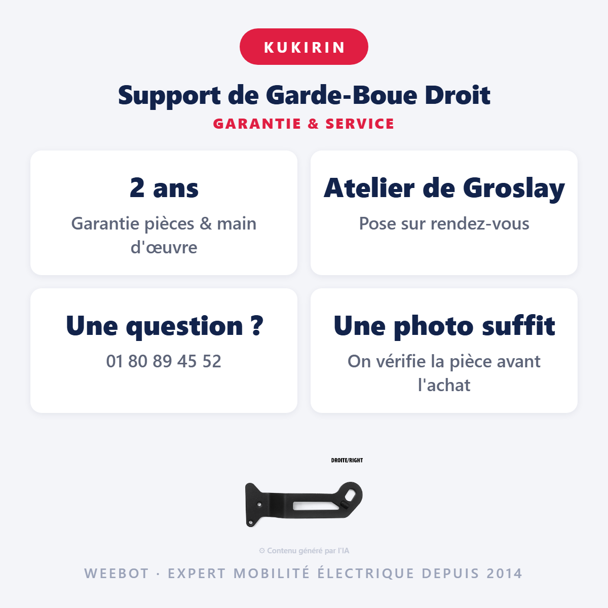 Support de Garde-Boue Droit : garantie 2 ans et service après-vente