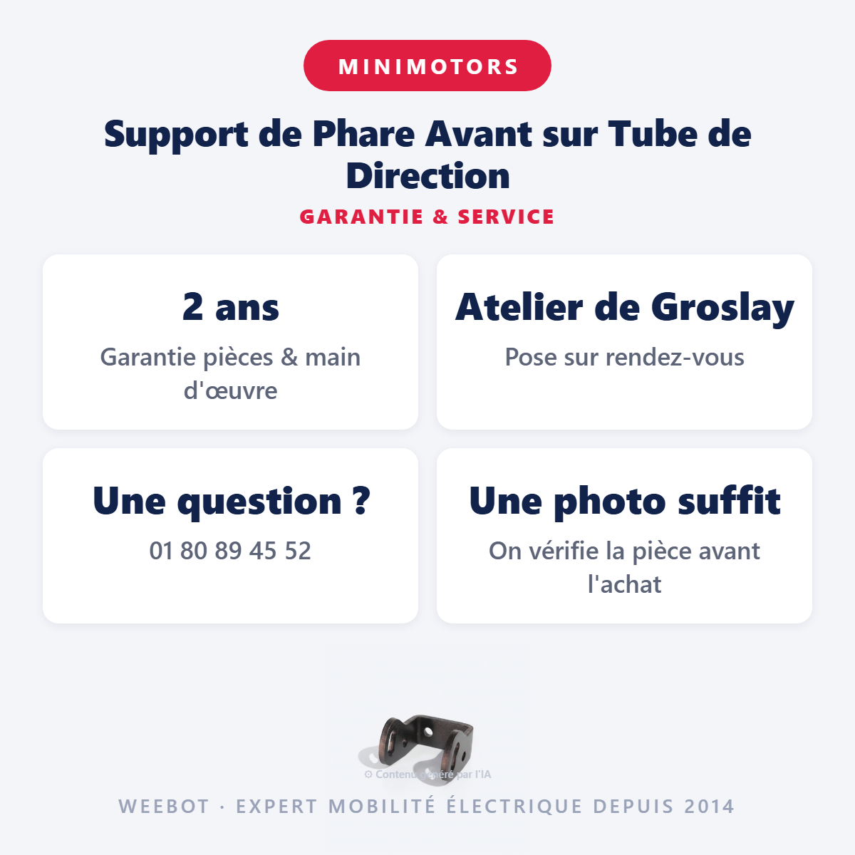 Support de Phare Avant sur Tube de Direction : garantie 2 ans et service après-vente