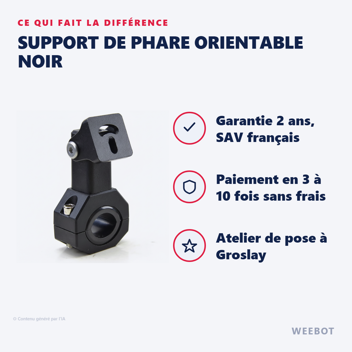 Support de Phare Orientable Noir : les points forts