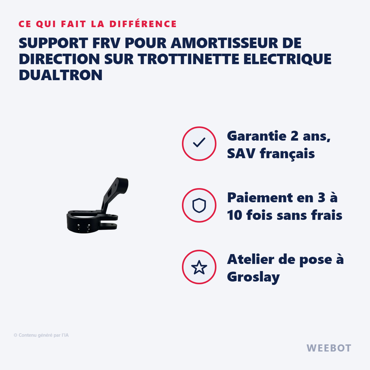Support FRV pour Amortisseur de Direction sur Trottinette Electrique Dualtron : les points forts
