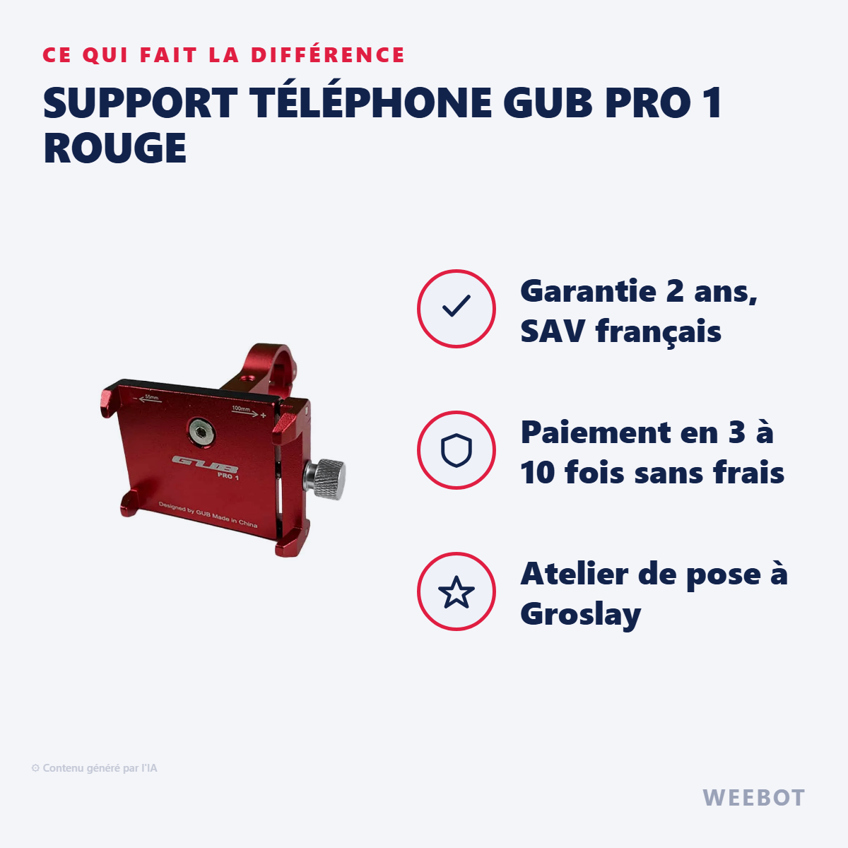 Support Téléphone GUB Pro 1 Rouge : les points forts
