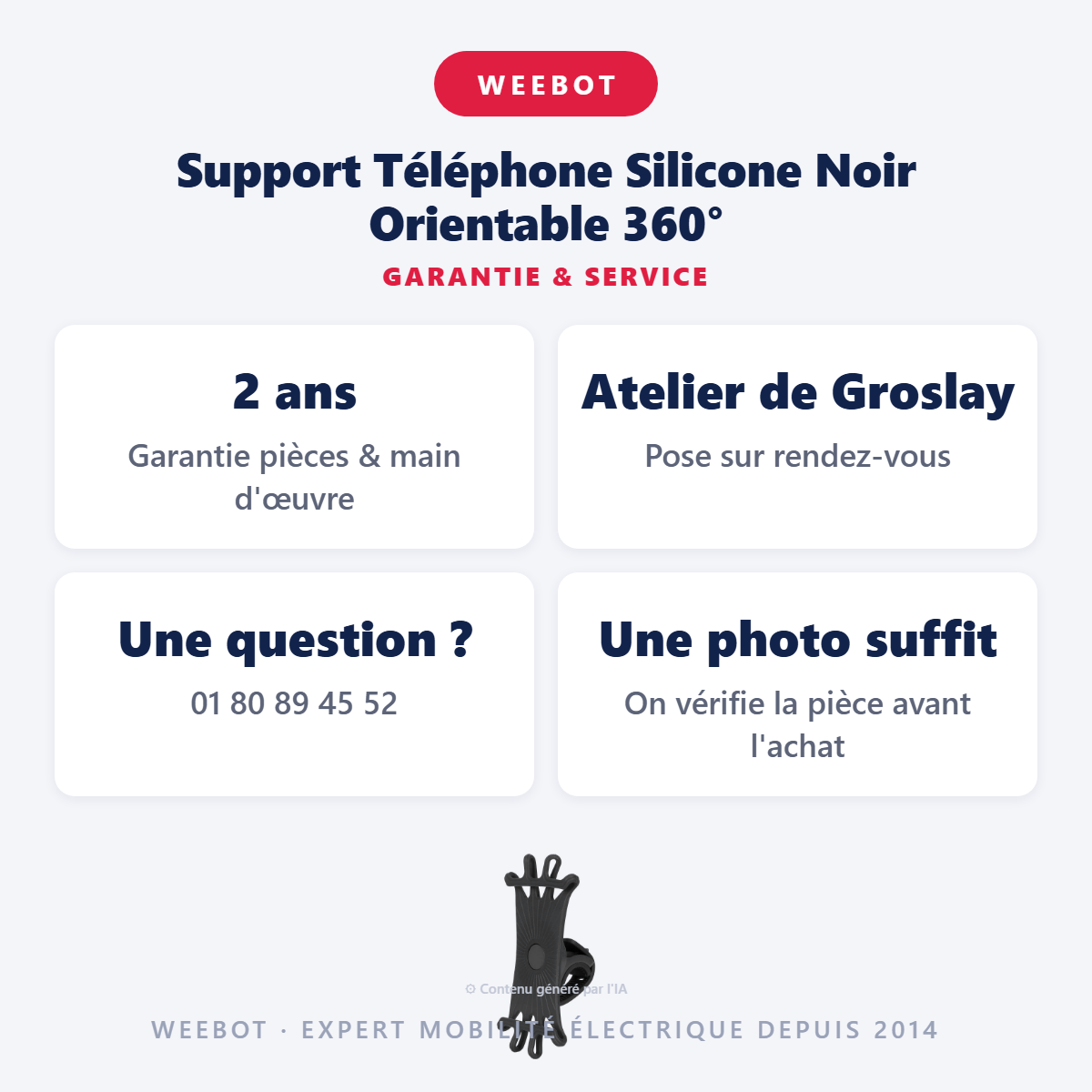 Support Téléphone Silicone Noir Orientable 360° : garantie 2 ans et service après-vente