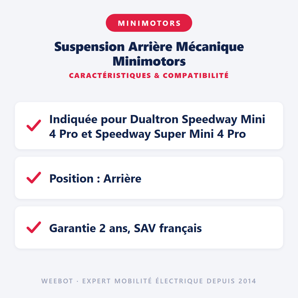 Suspension Arrière Mécanique Minimotors : caractéristiques et compatibilité
