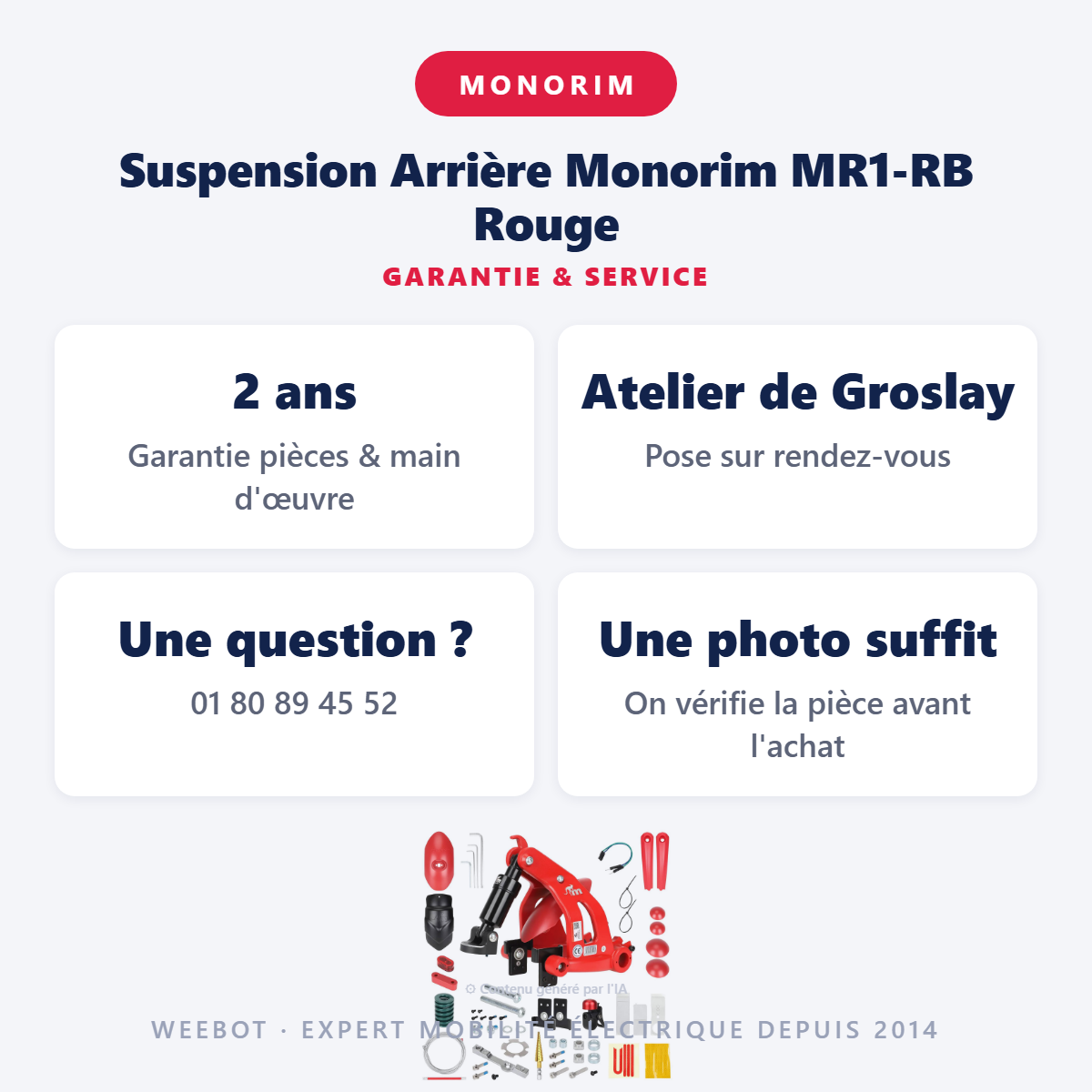 Suspension Arrière Monorim MR1-RB Rouge : garantie 2 ans et service après-vente