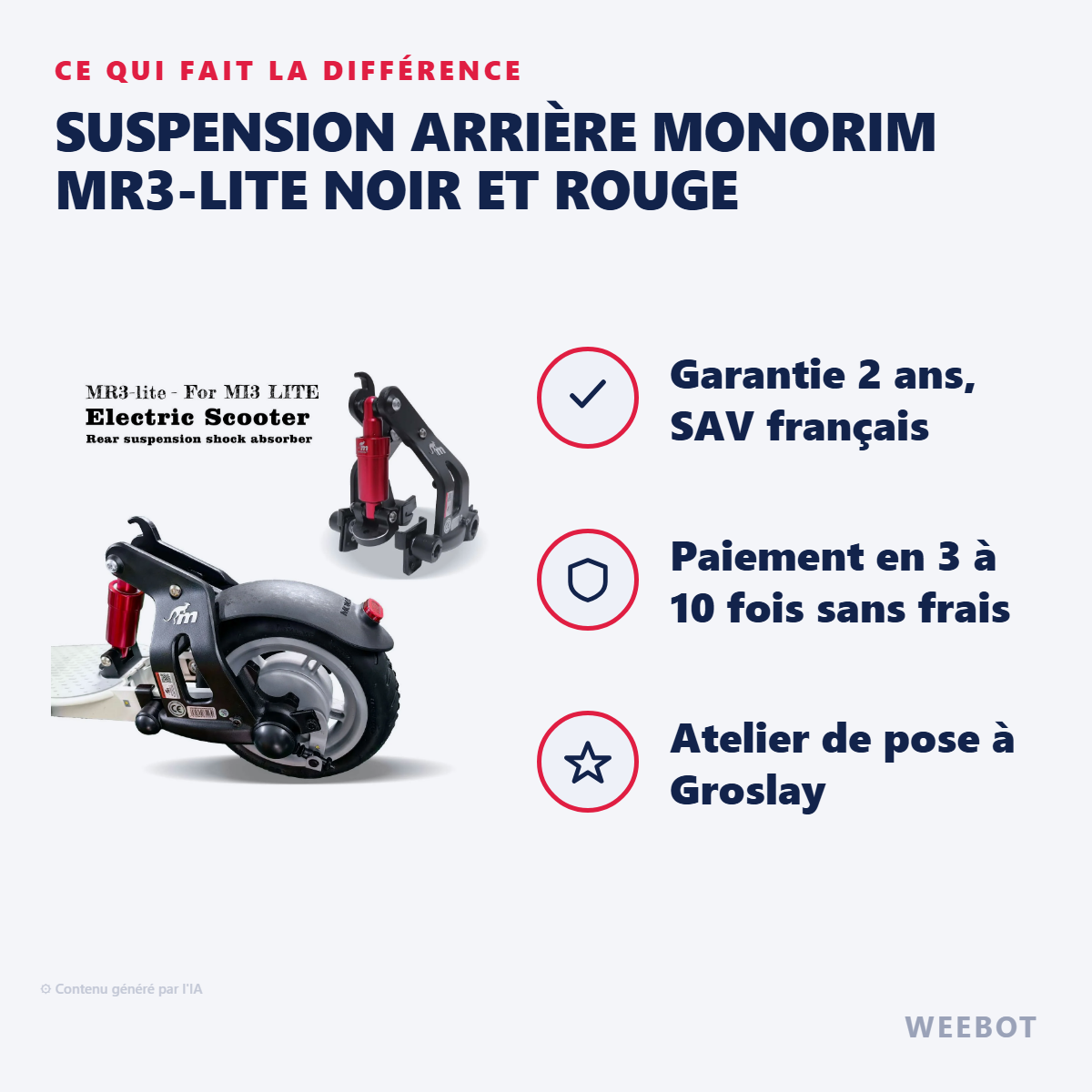 Suspension Arrière Monorim MR3-Lite Noir et Rouge : les points forts