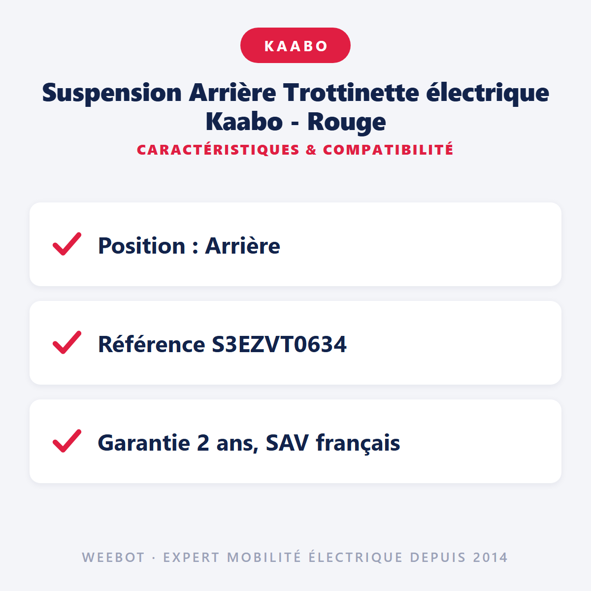 Suspension Arrière Trottinette électrique Kaabo - Rouge : caractéristiques et compatibilité