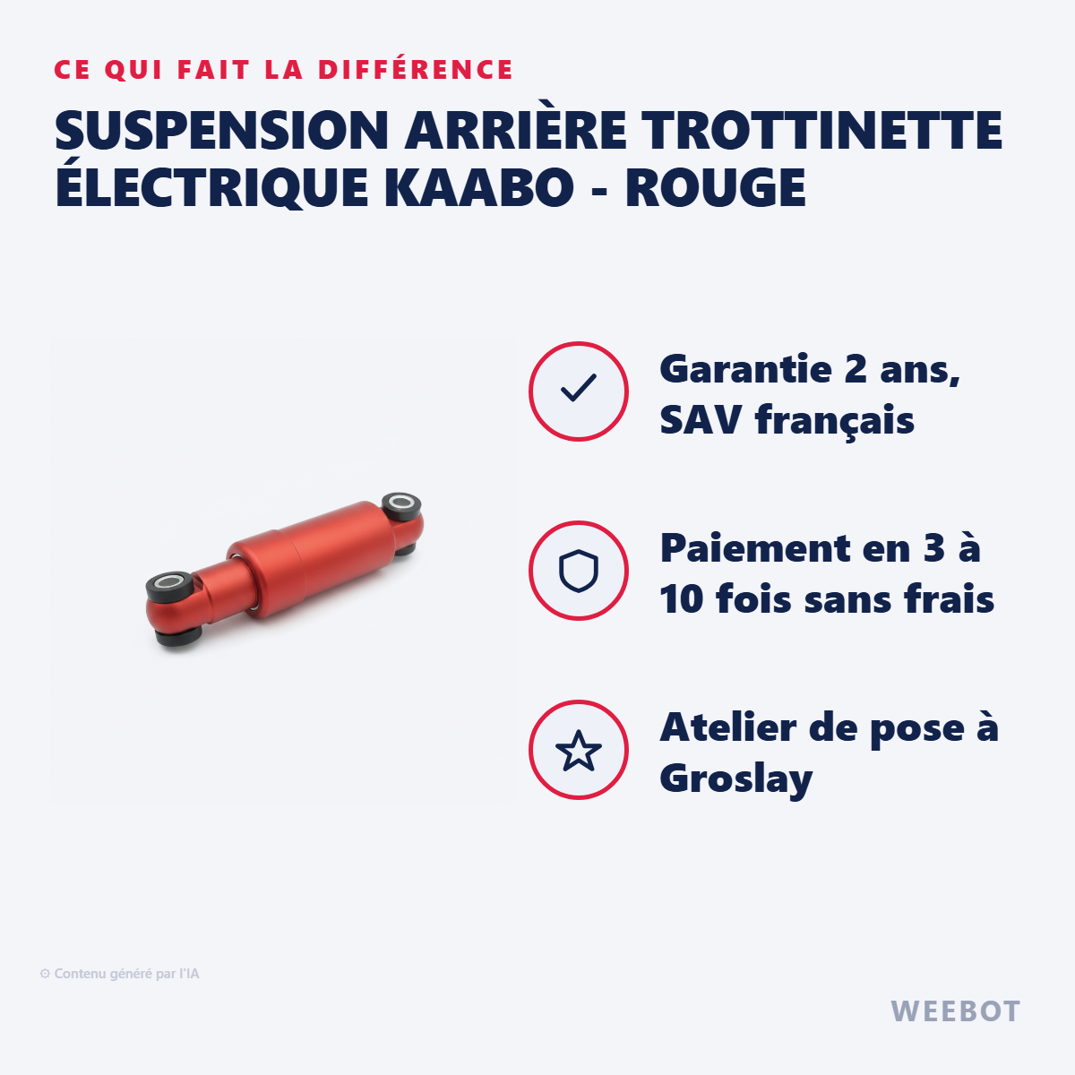 Suspension Arrière Trottinette électrique Kaabo - Rouge : les points forts