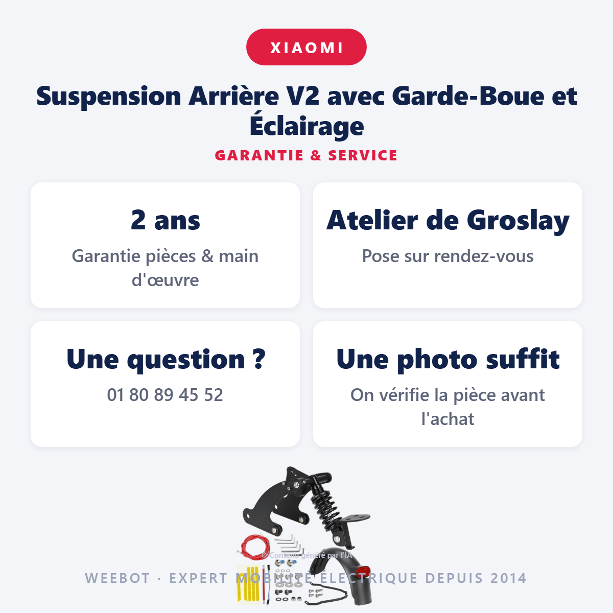 Suspension Arrière V2 avec Garde-Boue et Éclairage : garantie 2 ans et service après-vente