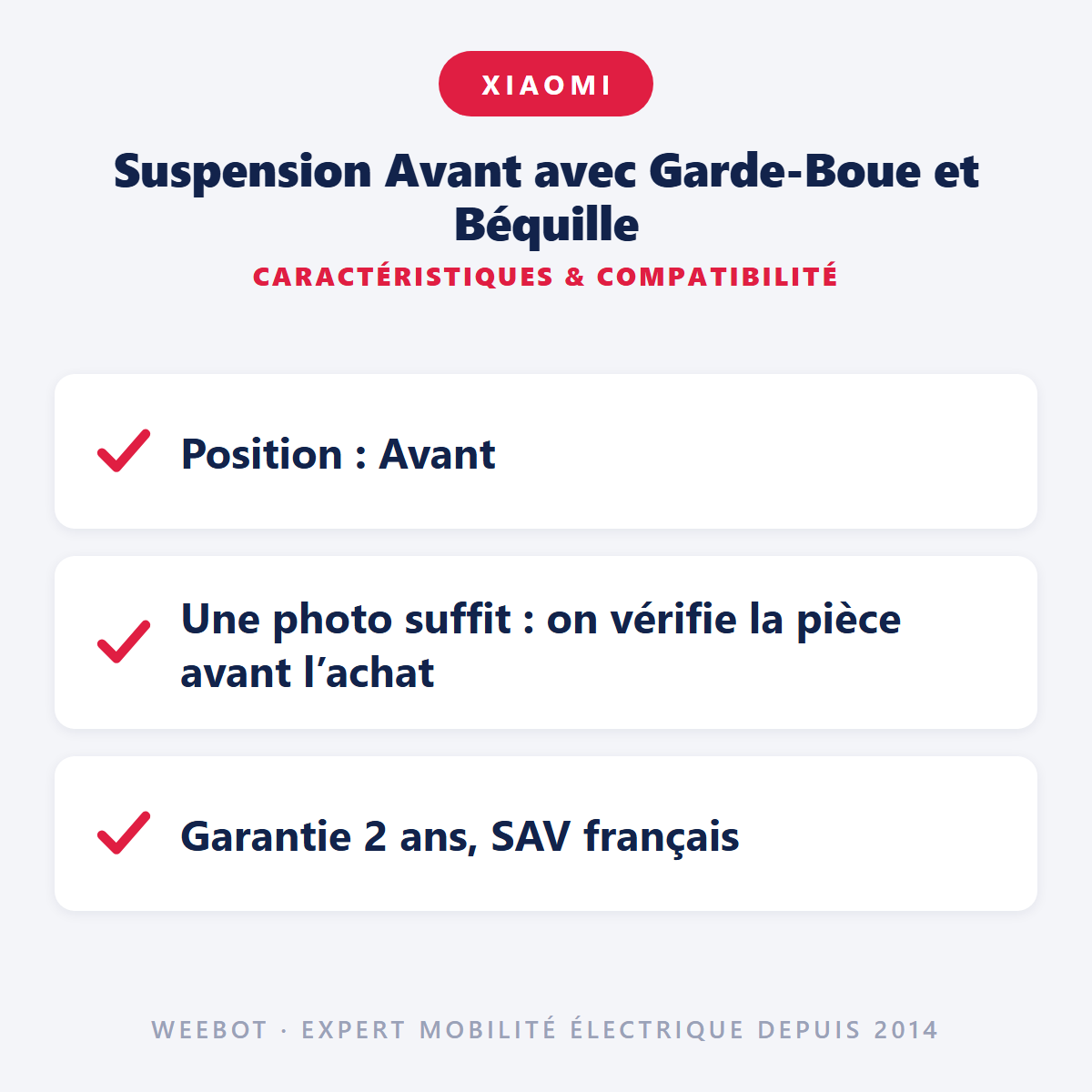 Suspension Avant avec Garde-Boue et Béquille : caractéristiques et compatibilité