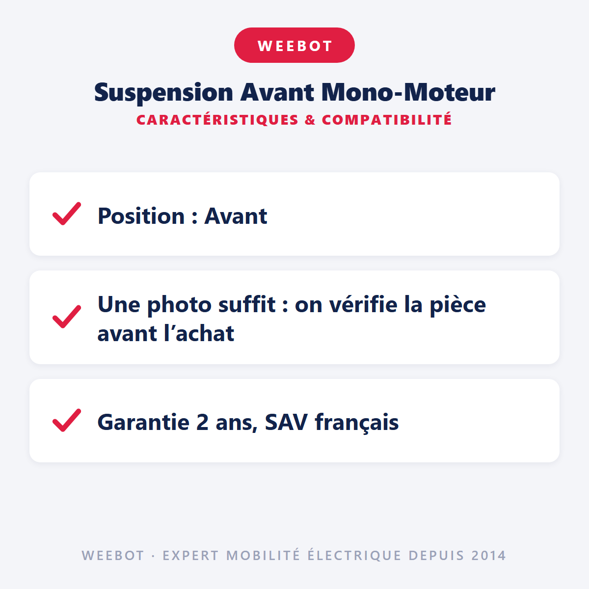 Suspension Avant Mono-Moteur : caractéristiques et compatibilité