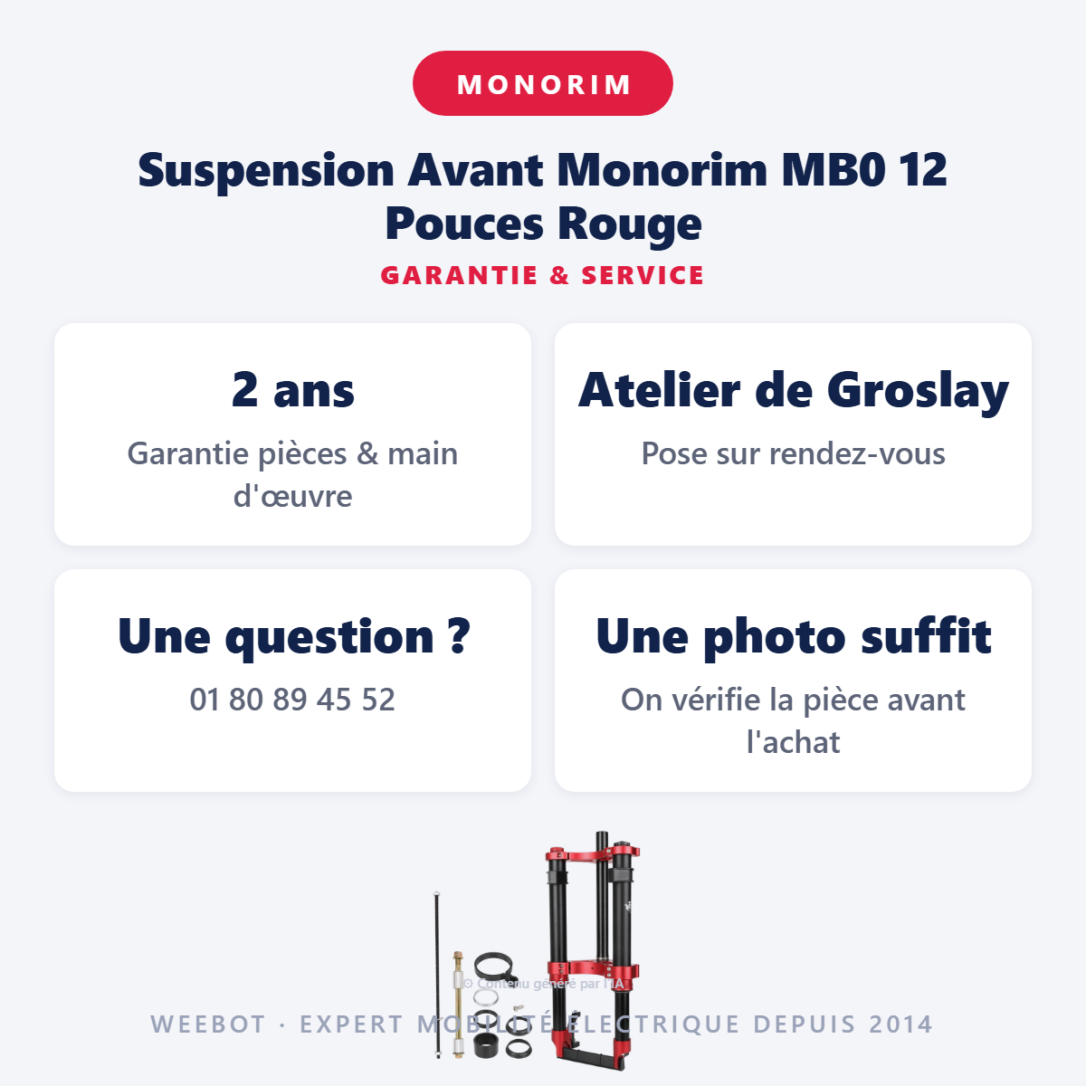 Suspension Avant Monorim MB0 12 Pouces Rouge : garantie 2 ans et service après-vente