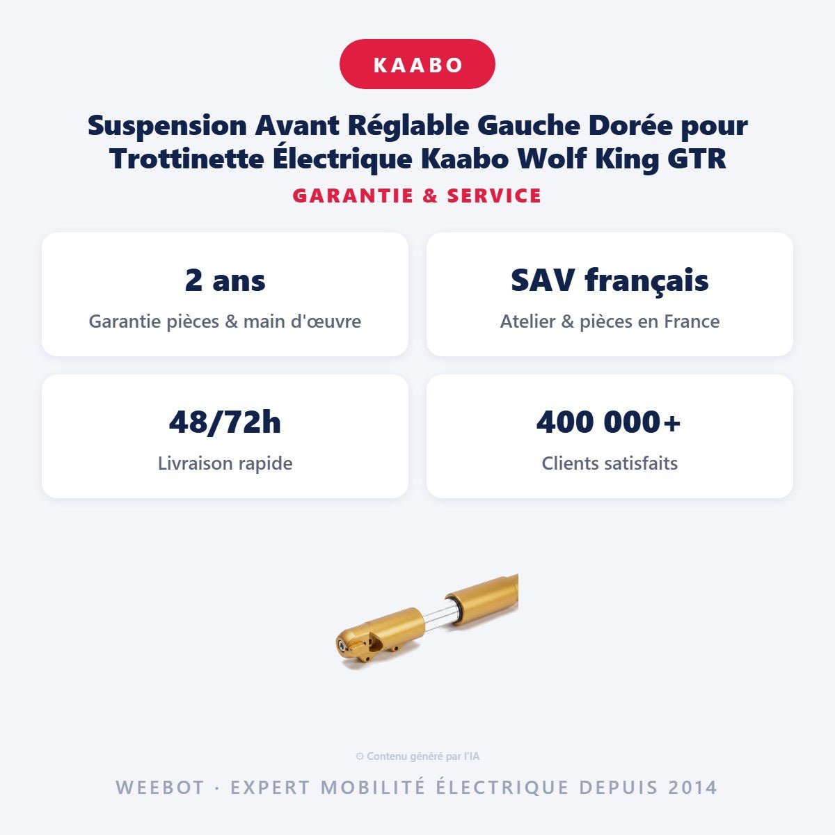 Suspension Avant Réglable Gauche Dorée pour Trottinette Électrique Kaabo Wolf King GTR - Weebot