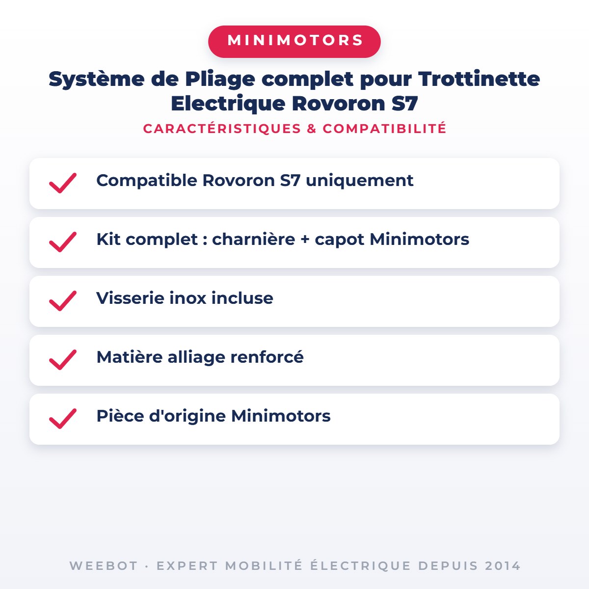 Système de Pliage complet pour Trottinette Electrique Rovoron S7 — caractéristiques et compatibilité
