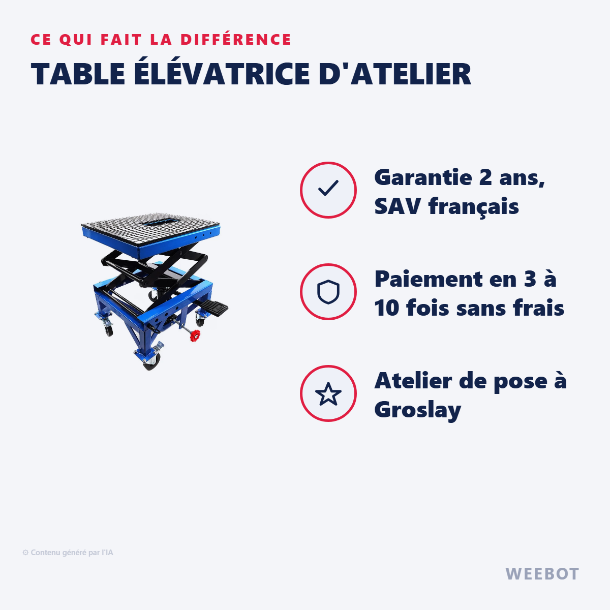 Table Élévatrice d'Atelier : les points forts