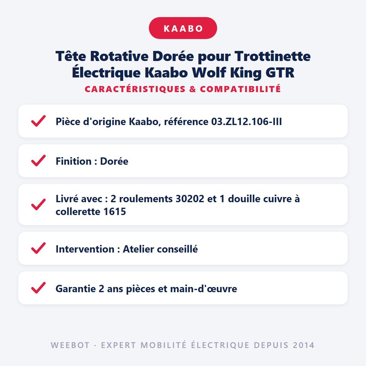 Tête Rotative Dorée pour Trottinette Électrique Kaabo Wolf King GTR - Weebot