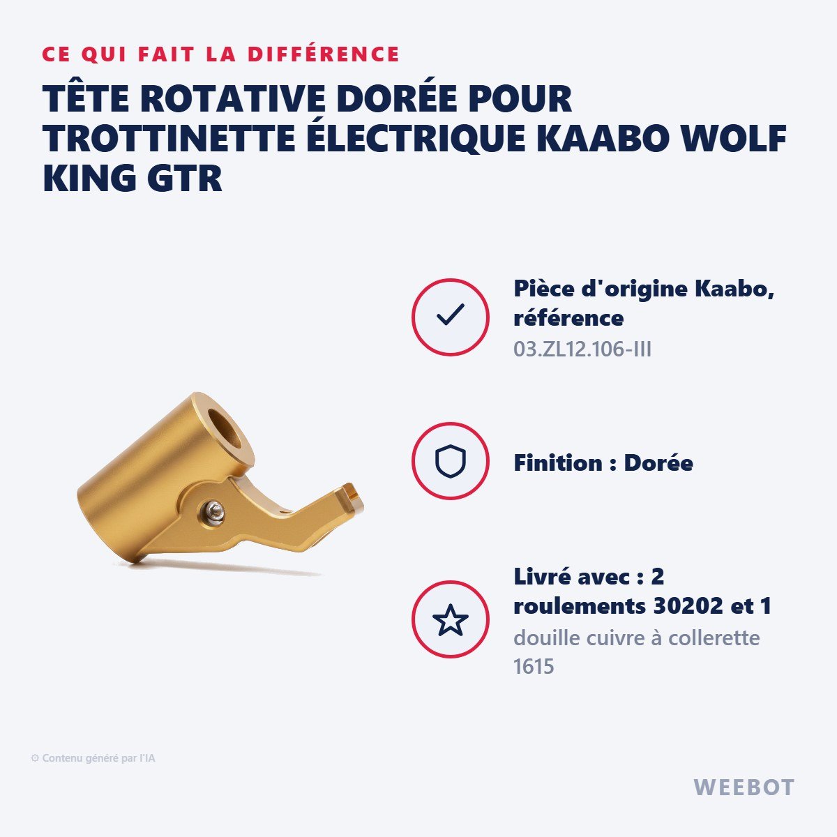 Tête Rotative Dorée pour Trottinette Électrique Kaabo Wolf King GTR - Weebot