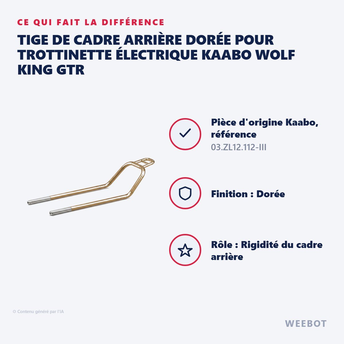Tige de Cadre Arrière Dorée pour Trottinette Électrique Kaabo Wolf King GTR - Weebot
