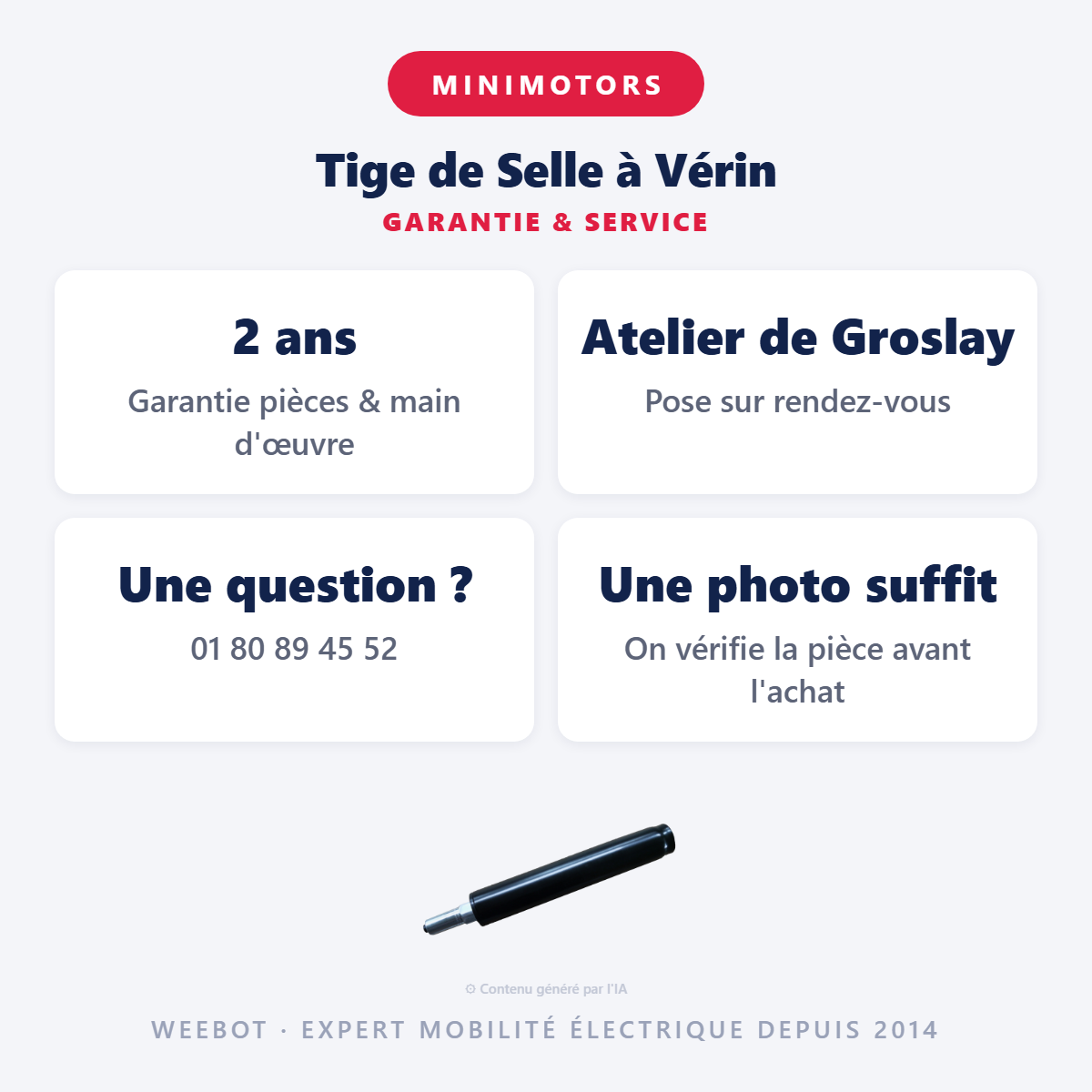 Tige de Selle à Vérin : garantie 2 ans et service après-vente